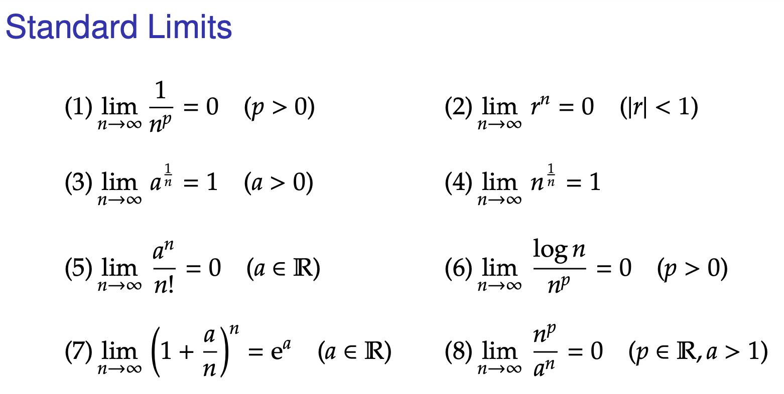 Solved Standard Limits 1 (1) lim = 0 (p > 0) nonP (2) lim rp | Chegg.com