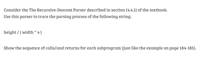 Solved Consider the The Recursive-Descent Parser described | Chegg.com