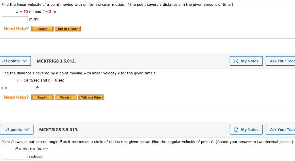 Solved Find the linear velocity of a point moving with
