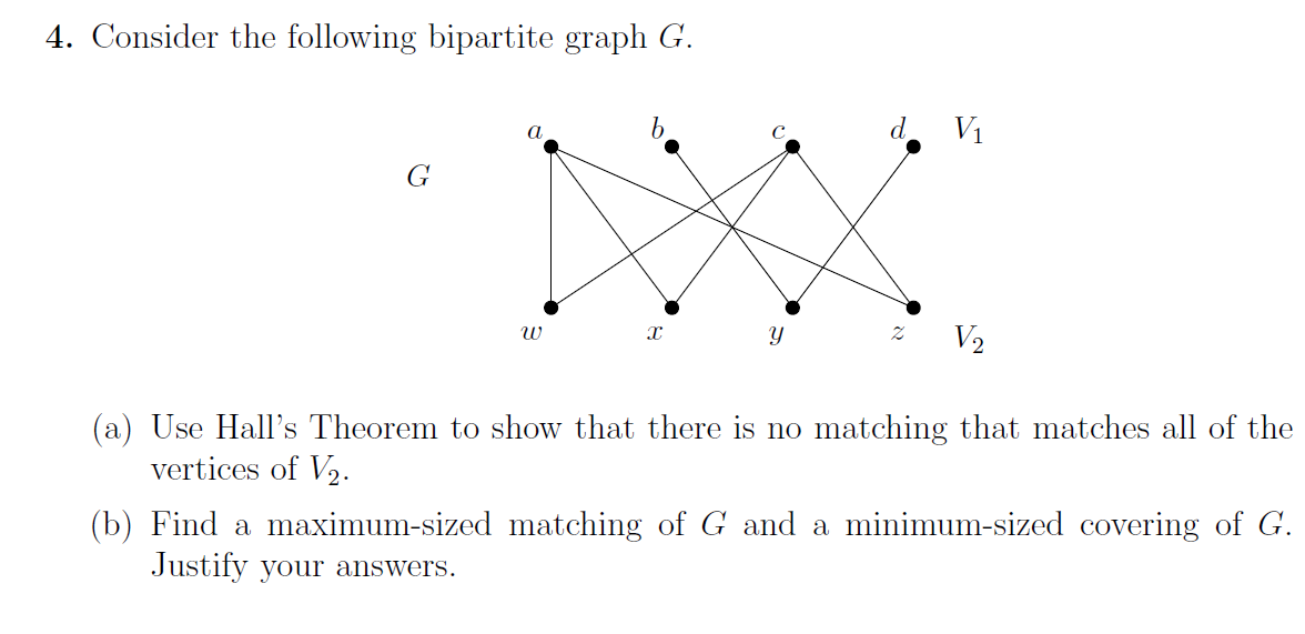 Solved 4. Consider the following bipartite graph G. a d. Vi | Chegg.com