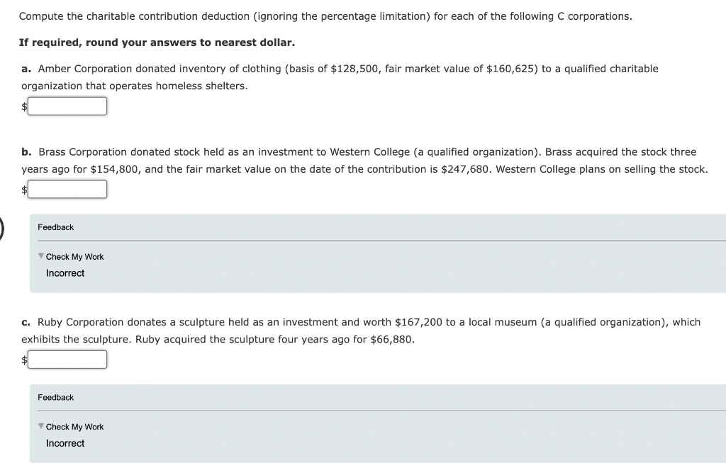 Solved Compute the charitable contribution deduction