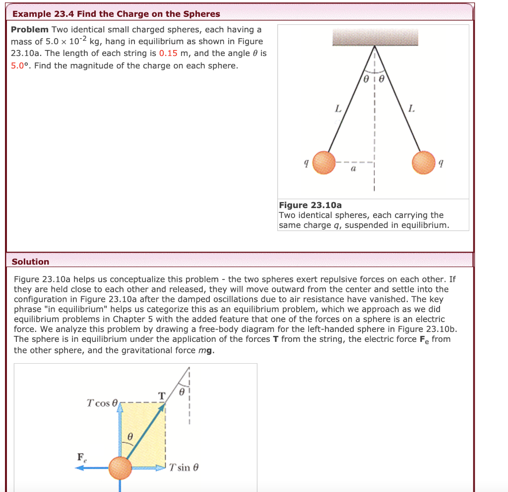 Solved Example 23.4 Find the Charge on the Spheres Problem | Chegg.com