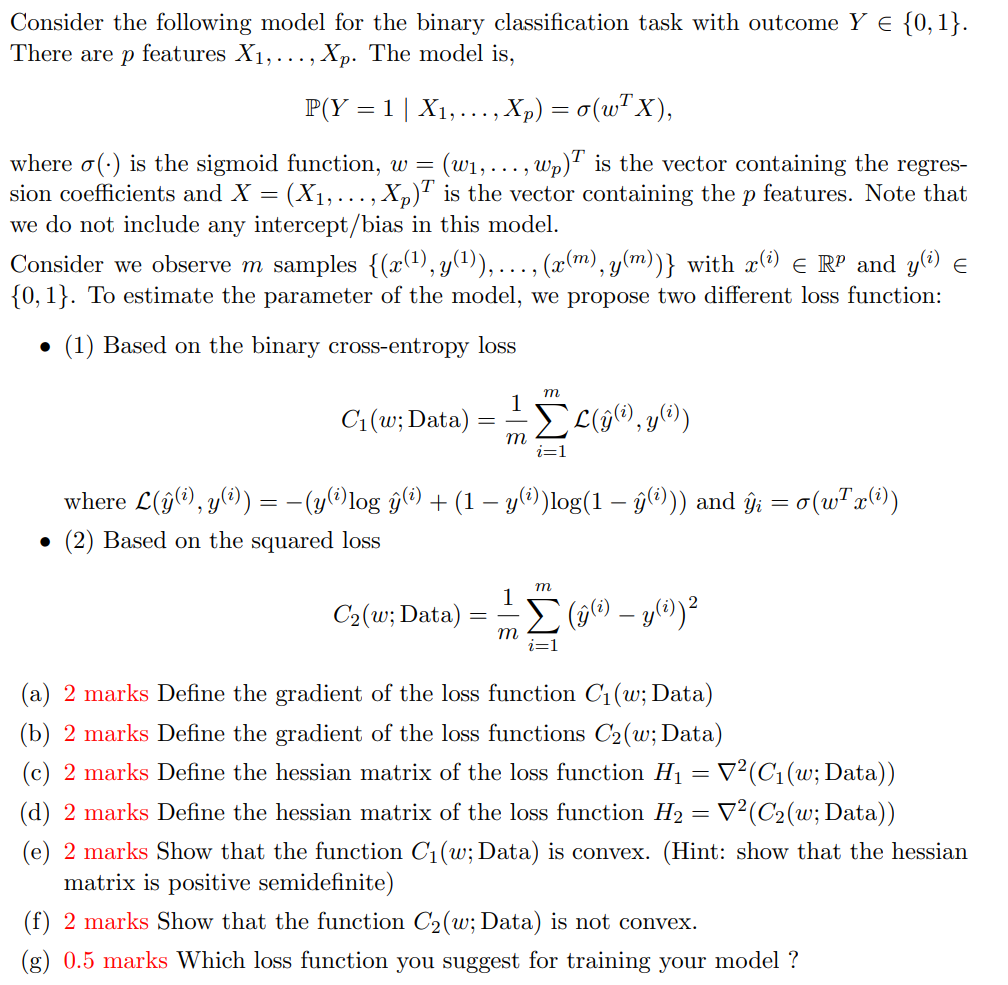 Solved Consider The Following Model For The Binary | Chegg.com