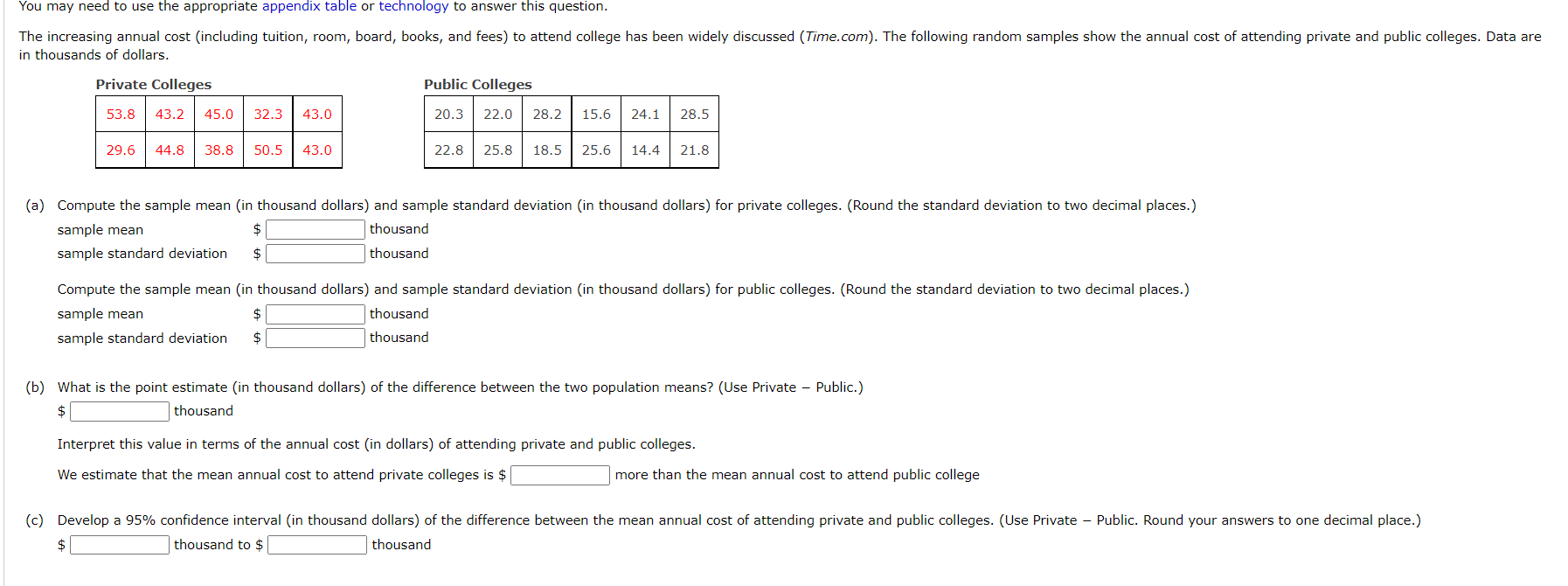 Solved in thousands of dollars. sample mean thousand (b)