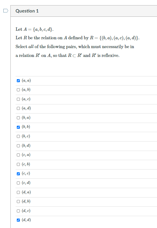 Solved Question 1 Let A = {a,b,c,d). Let R Be The Relation | Chegg.com