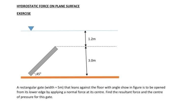 Solved HYDROSTATIC FORCE ON PLANE SURFACE EXERCISE 1.2m 3.0m | Chegg.com