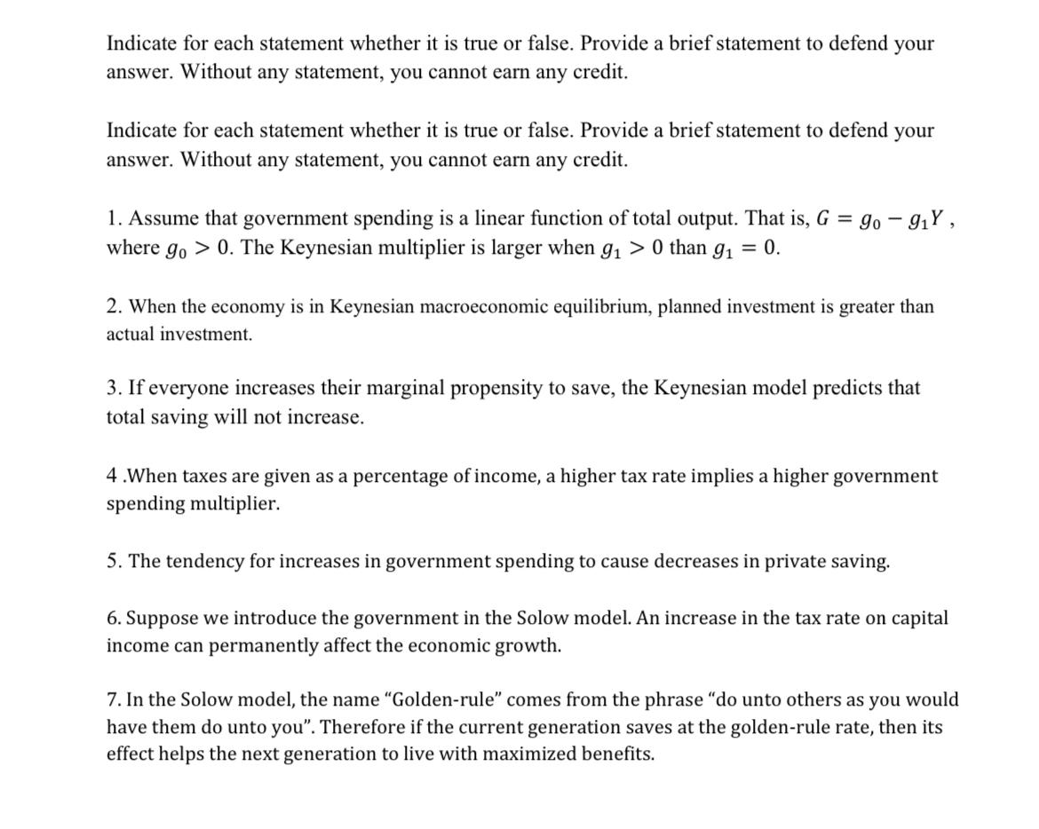 Solved Indicate for each statement whether it is true or | Chegg.com
