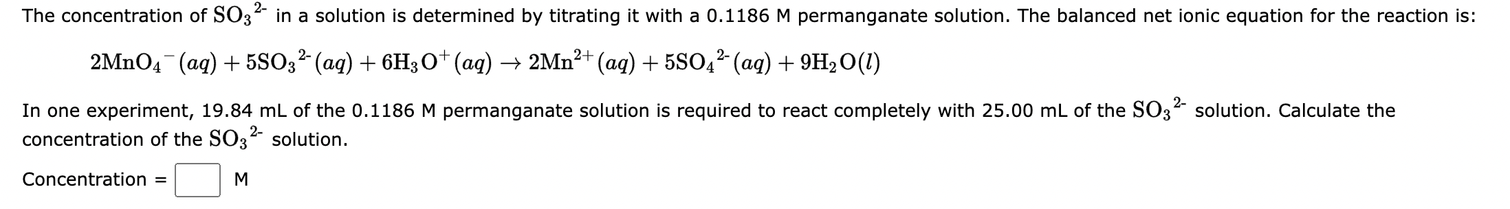 Solved The concentration of SO3−in a solution is determined | Chegg.com