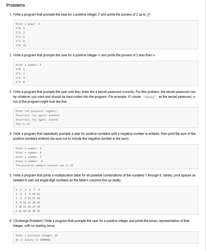 Solved Problems 1. Write a program that prompts the user for | Chegg.com