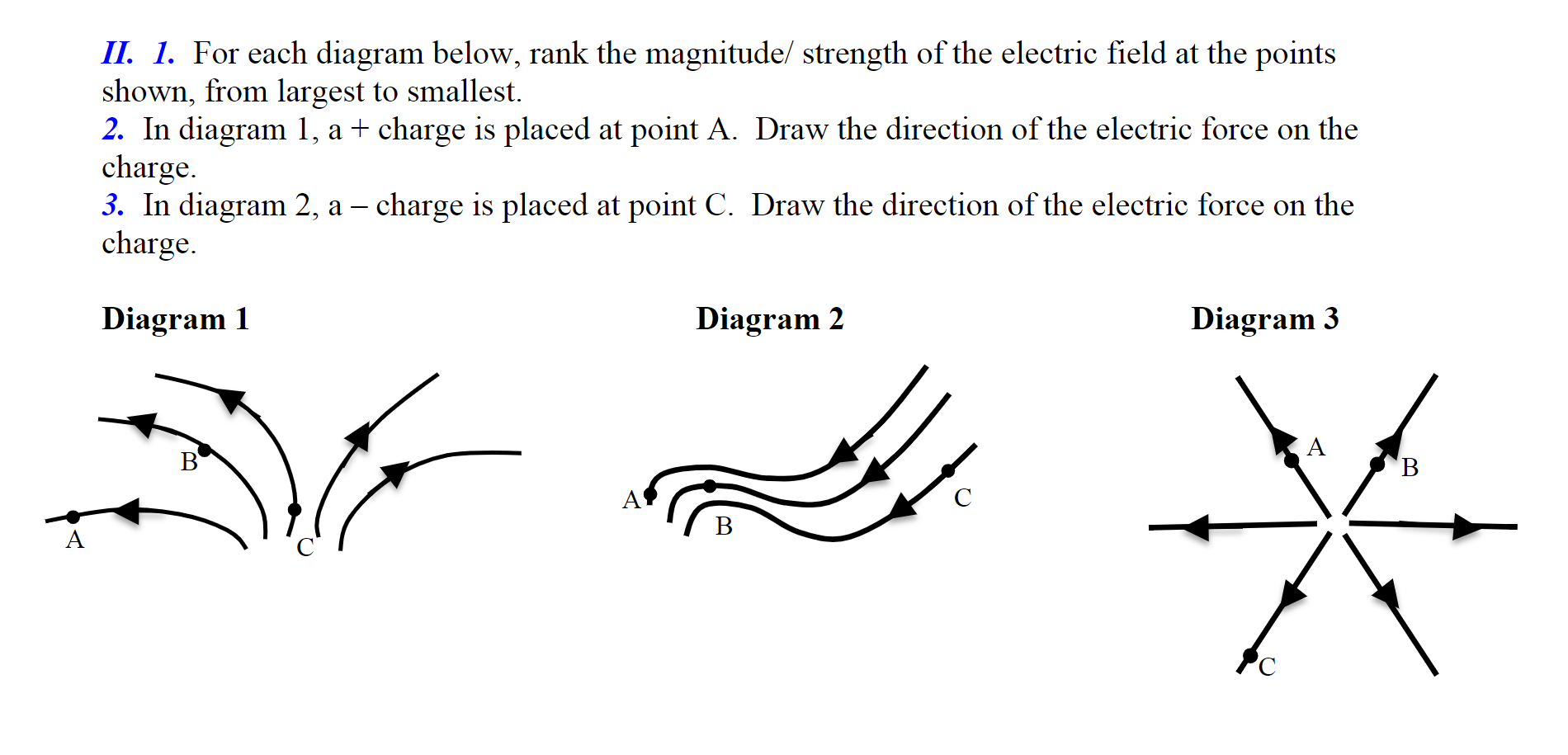 Solved II. 1. For Each Diagram Below, Rank The Magnitude/ | Chegg.com