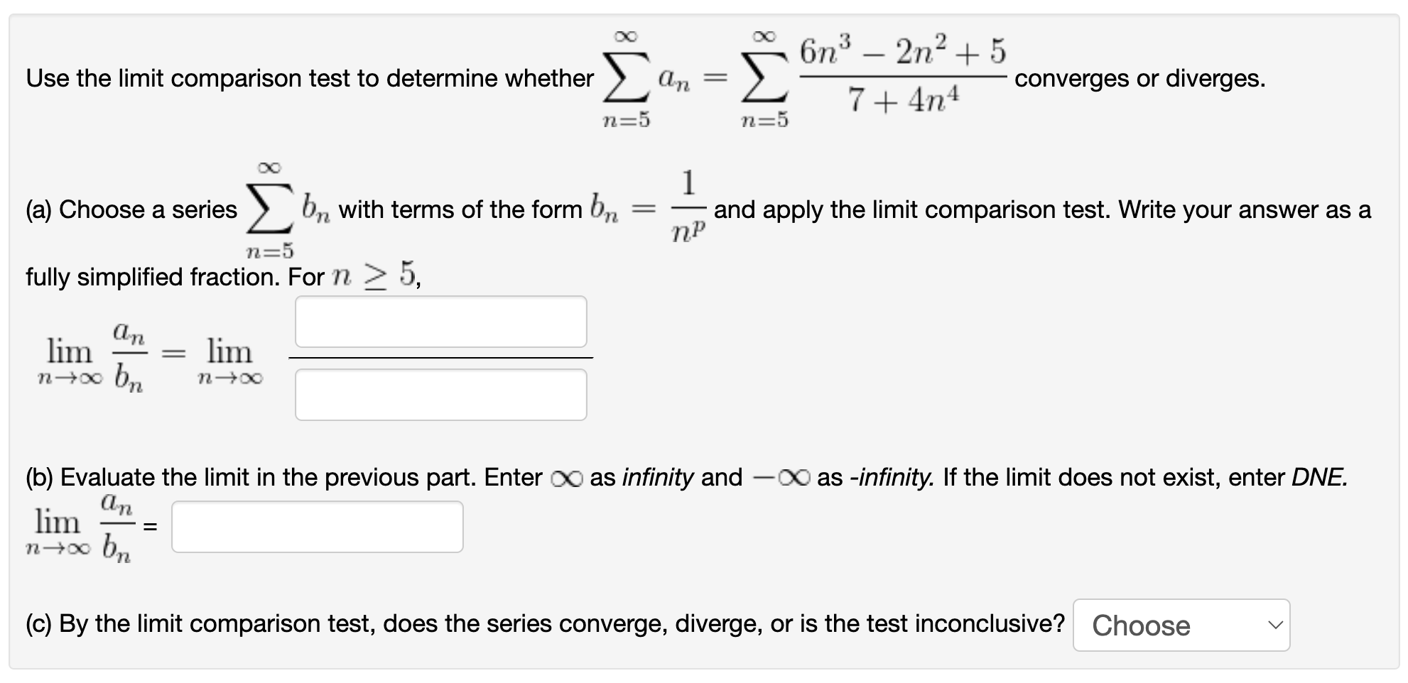Solved Use the limit comparison test to determine whether | Chegg.com