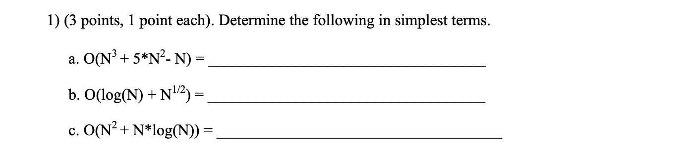 Solved 1) (3 points, 1 point each). Determine the following | Chegg.com