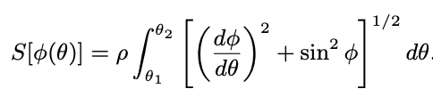 Solved S[ϕ(θ)]=ρ∫θ1θ2[(dθdϕ)2+sin2ϕ]1/2dθ | Chegg.com