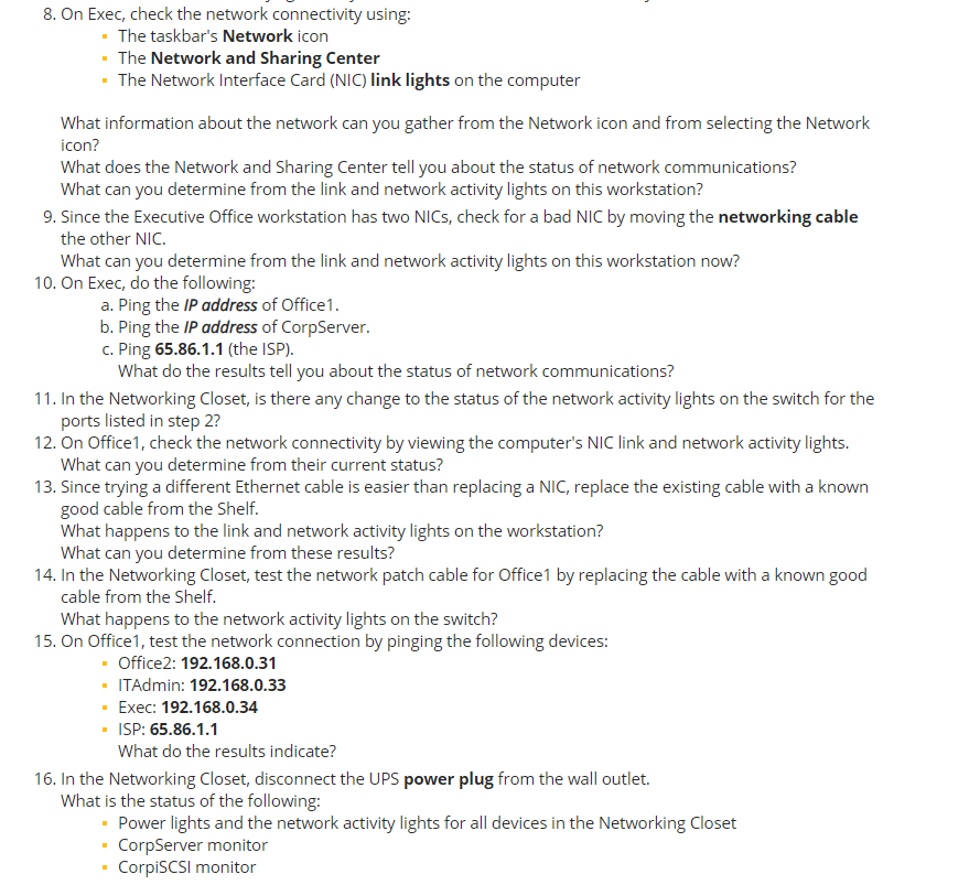 Solved 4.4 TROUBLESHOOT PHYSICAL CONNECTIVITY 4.4.5 Explore