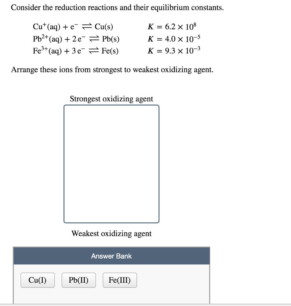 Solved Consider the reduction reactions and their | Chegg.com