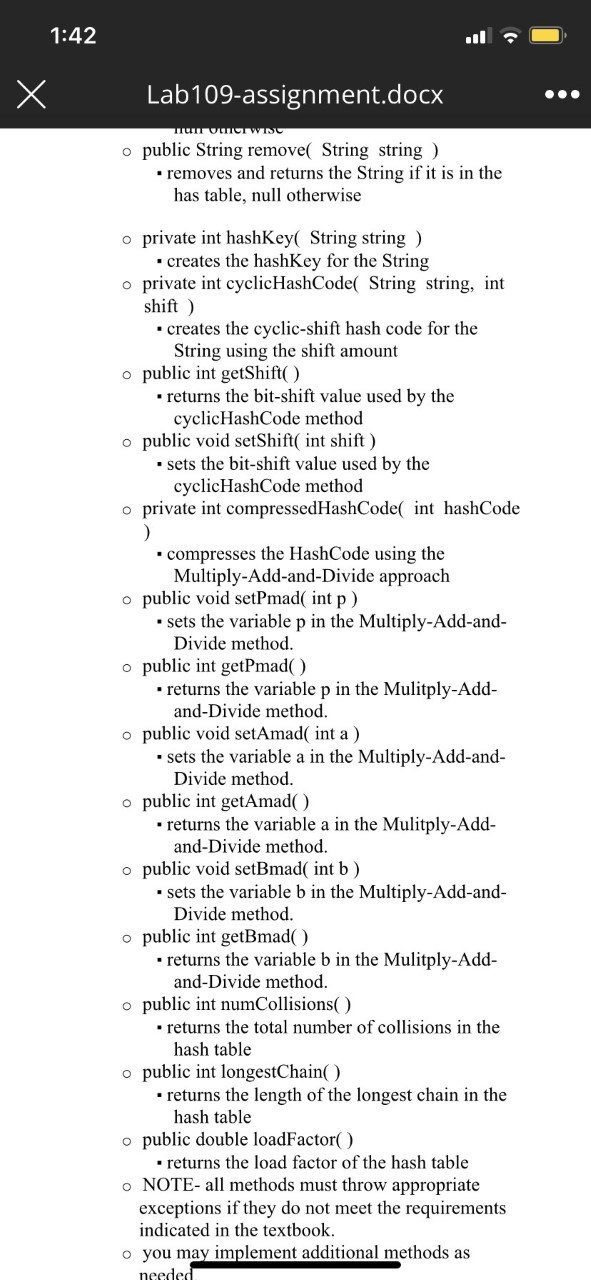 1:42 Lab109-assignment.docx mun mW o public String | Chegg.com