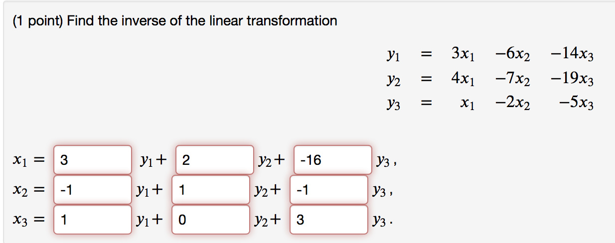 Solved (1 point) Find the inverse of the linear | Chegg.com