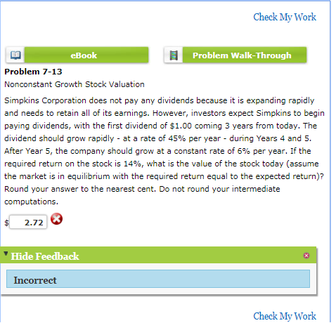 Solved Check My Work EBook Problem Walk-Through Problem 7-13 | Chegg.com