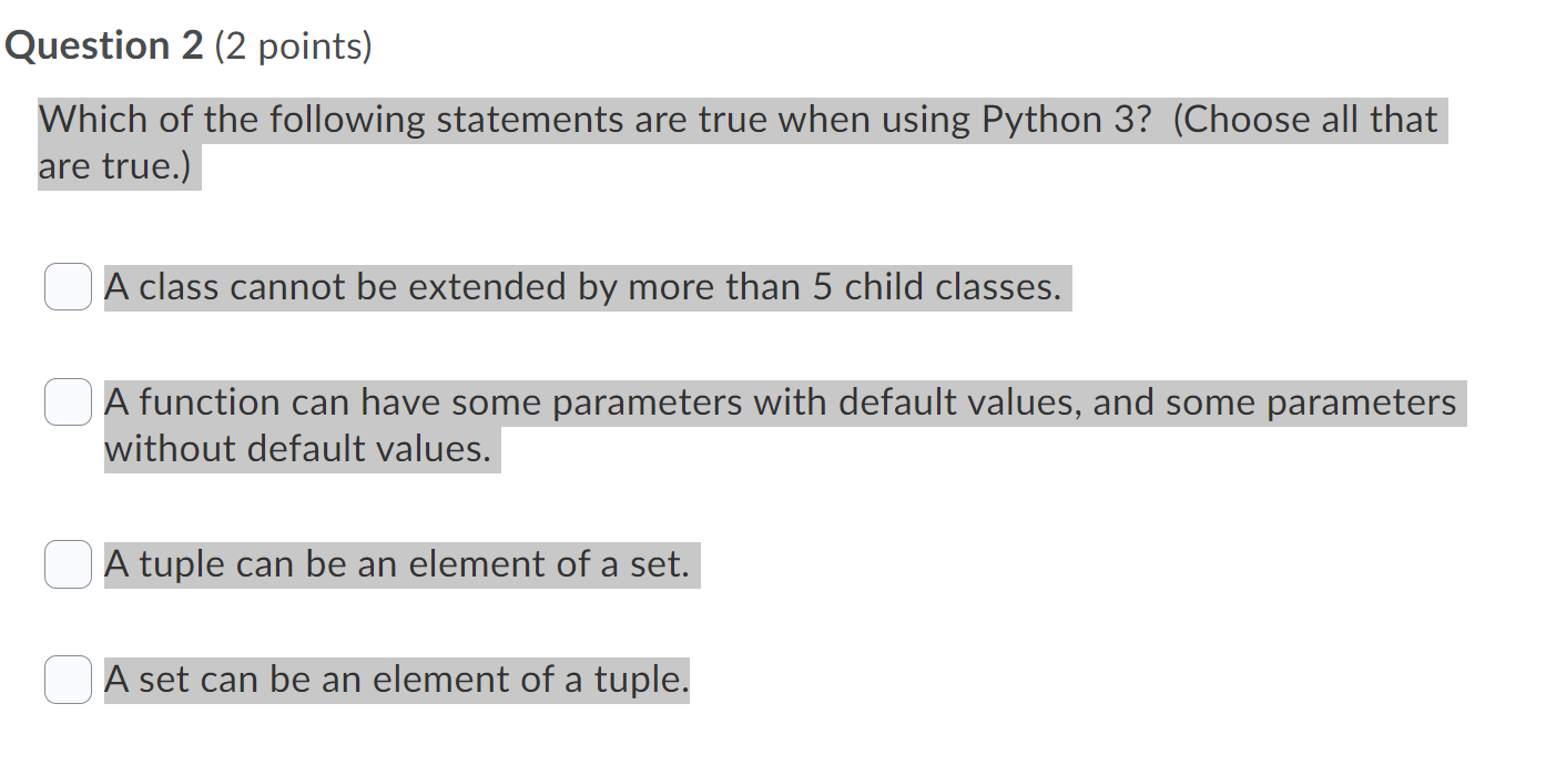 Solved Question 2 (2 points) Which of the following | Chegg.com