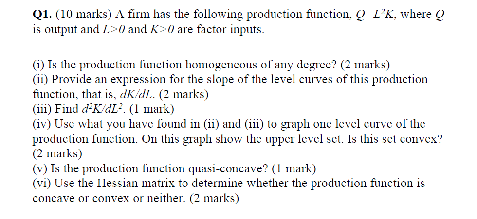 Solved Q1. (10 marks) A firm has the following production | Chegg.com