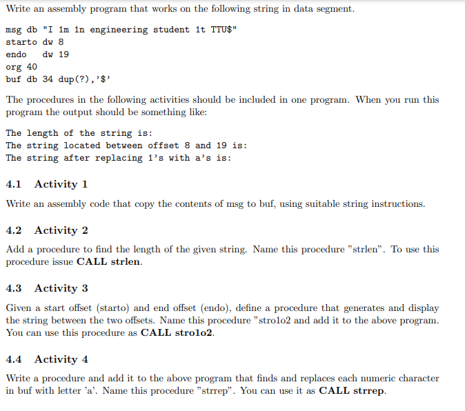 Solved Write an assembly program that works on the following | Chegg.com