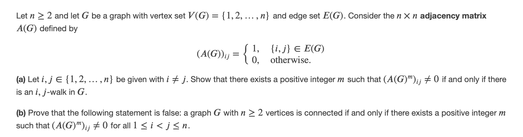 Solved Let N 2 And Let G Be A Graph With Vertex Set V G Chegg Com