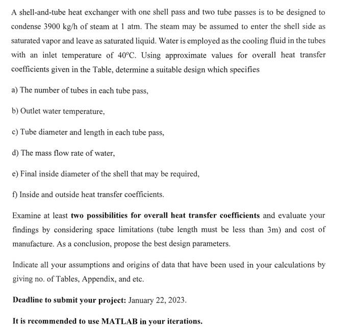 Solved A shellandtube heat exchanger with one shell pass