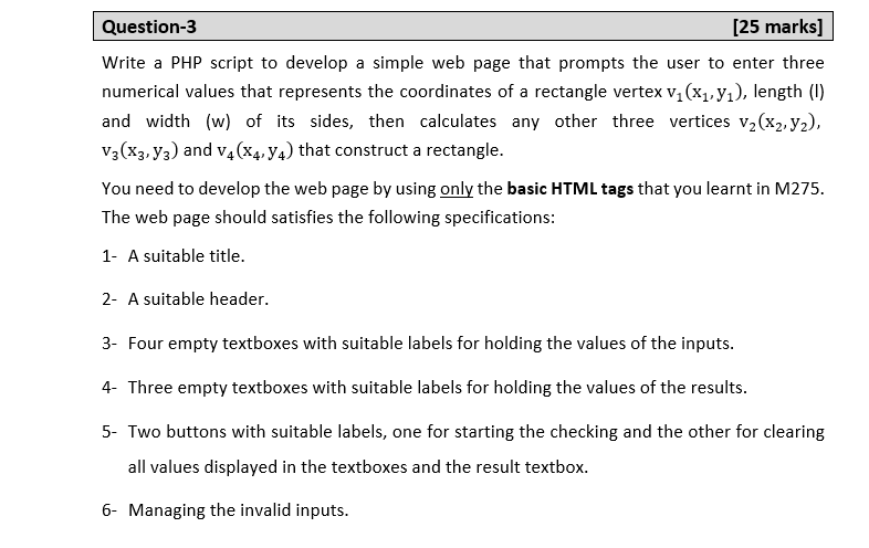 Solved Question-3 [25 marks] Write a PHP script to develop a | Chegg.com