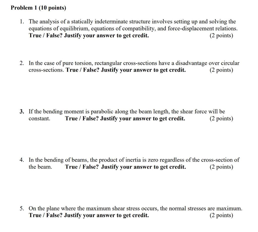 Solved Problem 1 (10 points) 1. The analysis of a statically | Chegg.com