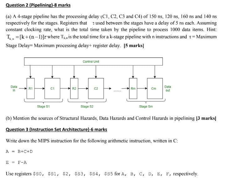 Solved Question 2 (Pipelining)-8 marks (a) A 4-stage | Chegg.com