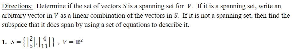 spanning set of vectors