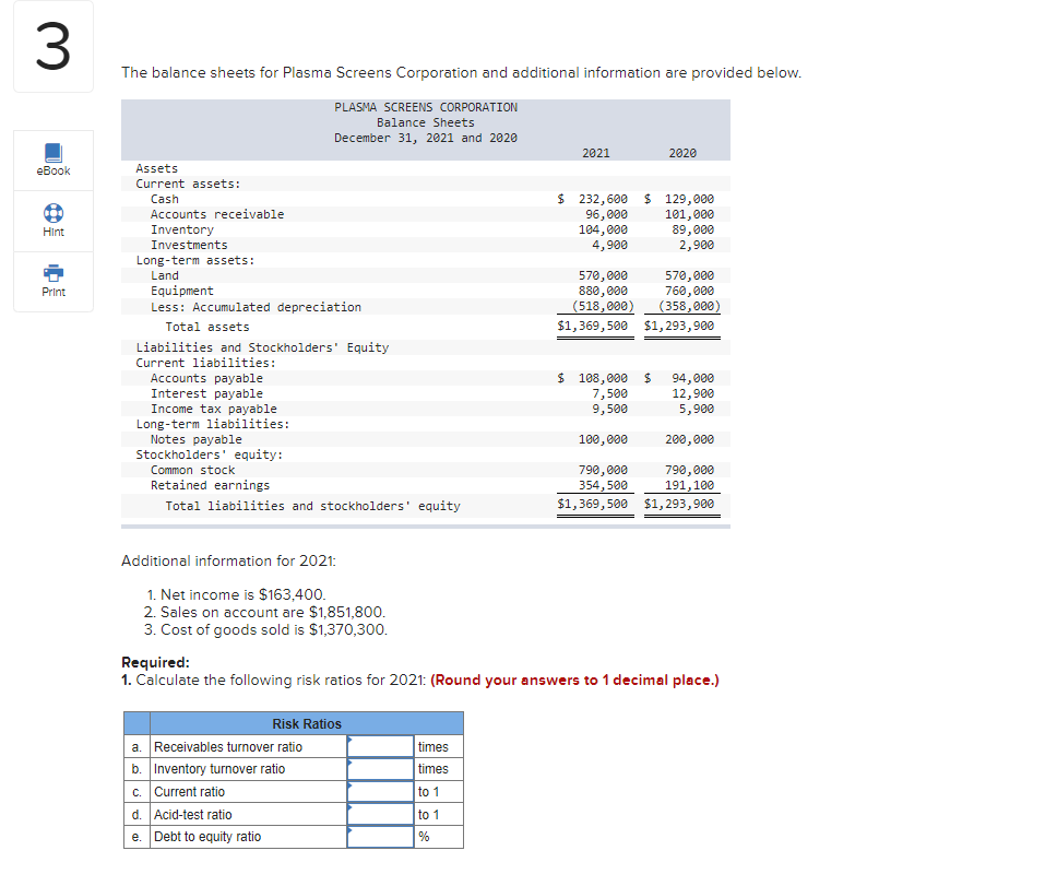 Solved 3 The balance sheets for Plasma Screens Corporation | Chegg.com