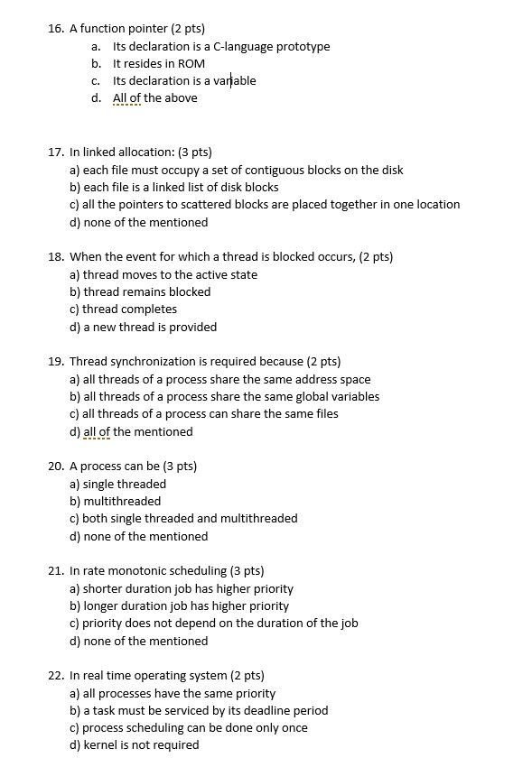 Solved 16. A function pointer (2 pts) a. Its declaration is | Chegg.com
