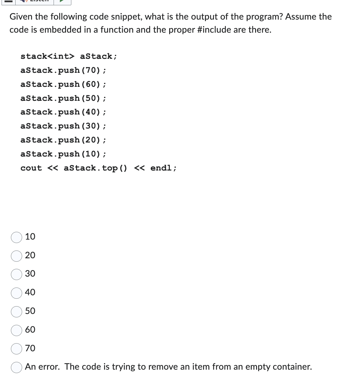 Solved Given the following code snippet, what is the output | Chegg.com