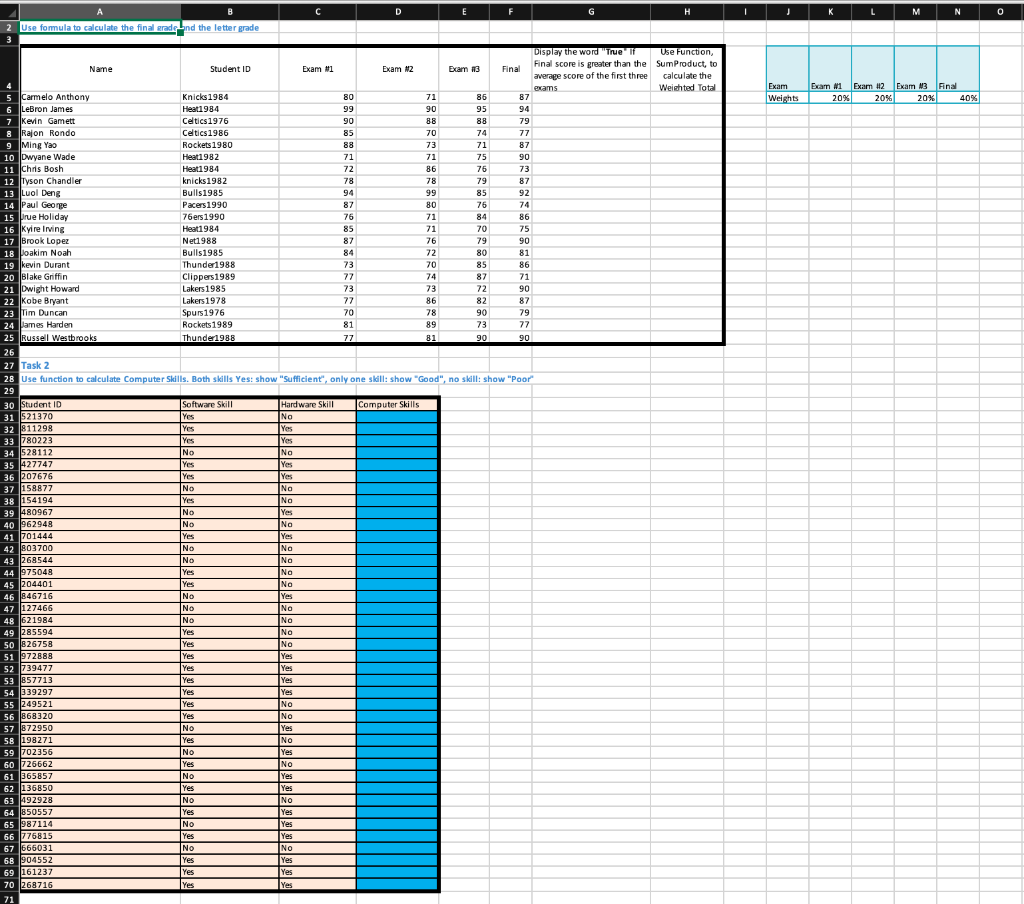 Solved J K L M N O Exam Weights Exam 1 Exam 2 Exam 13