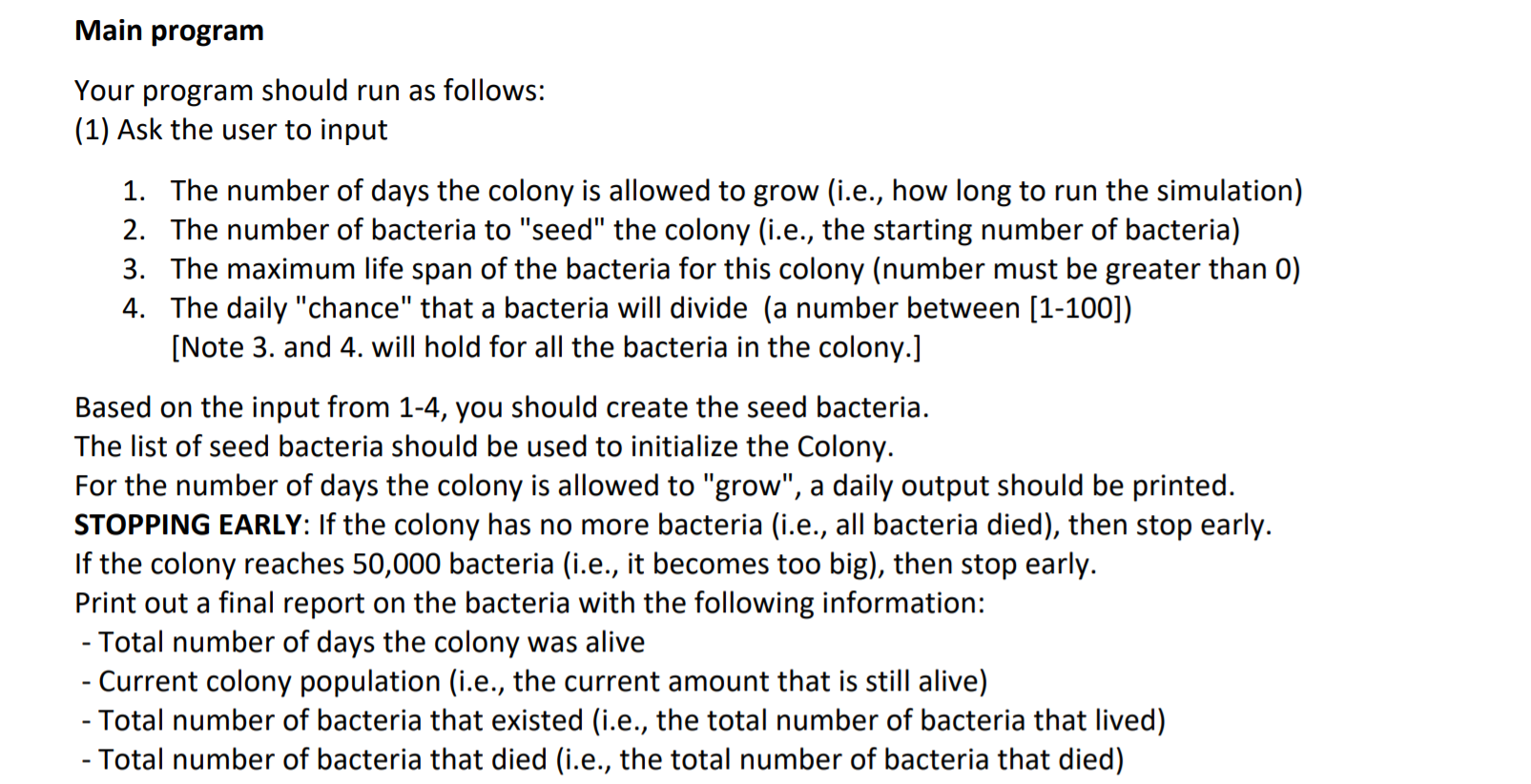 Solved Lab 8's Task – Simulation of a Colony of Bacteria | Chegg.com