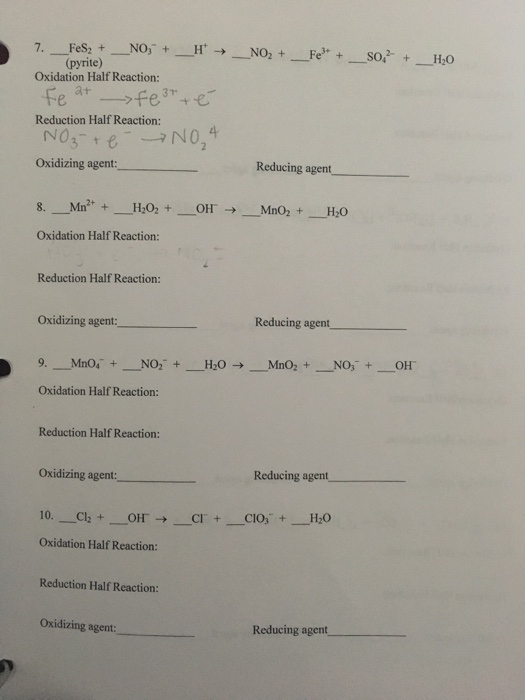 Solved 7. FeS2 + (pyrite) Oxidation Half Reaction: Reduction | Chegg.com