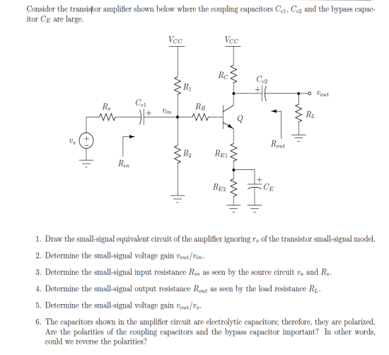 Solved Consider the transistor amplifier shown below where | Chegg.com