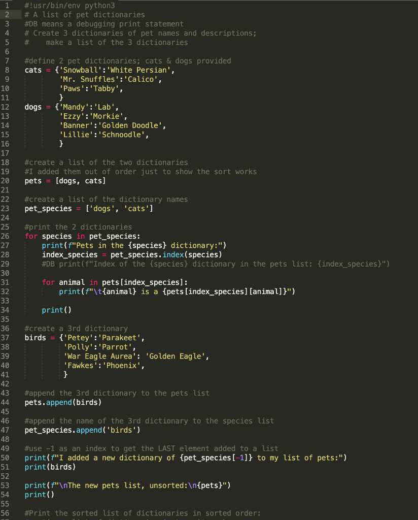 Solved Use the pet dictionaries (cats, dogs, birds) from the | Chegg.com