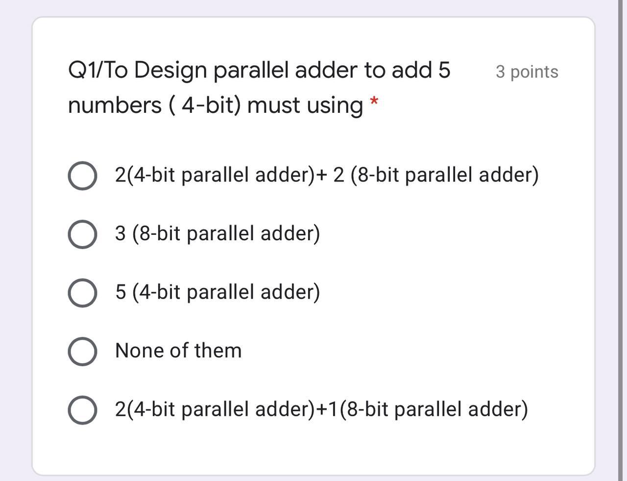 Solved 3 points Q1/To Design parallel adder to add 5 numbers | Chegg.com