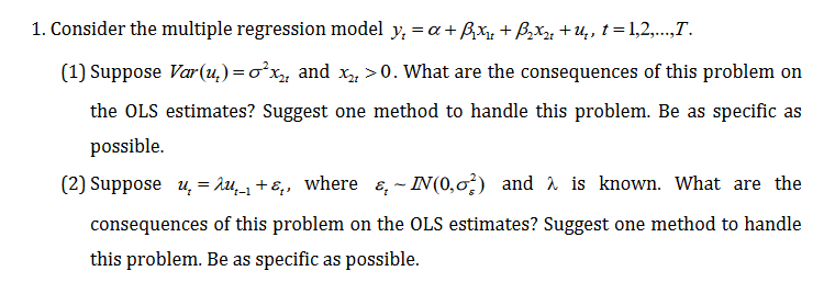 Solved 1 Consider The Multiple Regression Model 6233