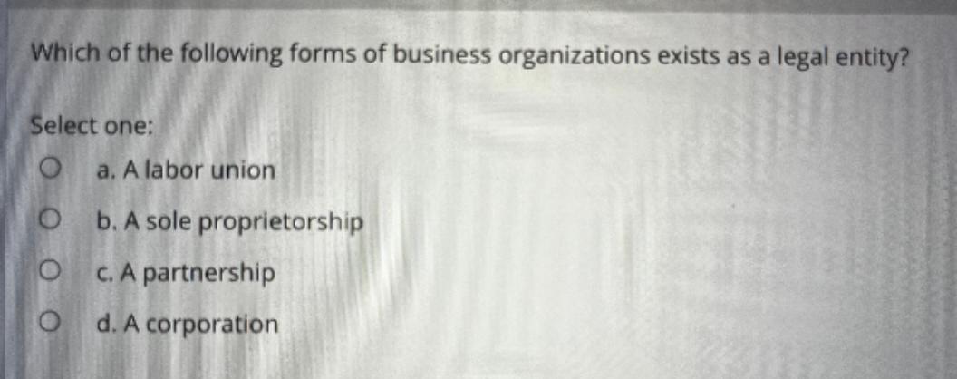 the principal legal forms of business organizations are the following