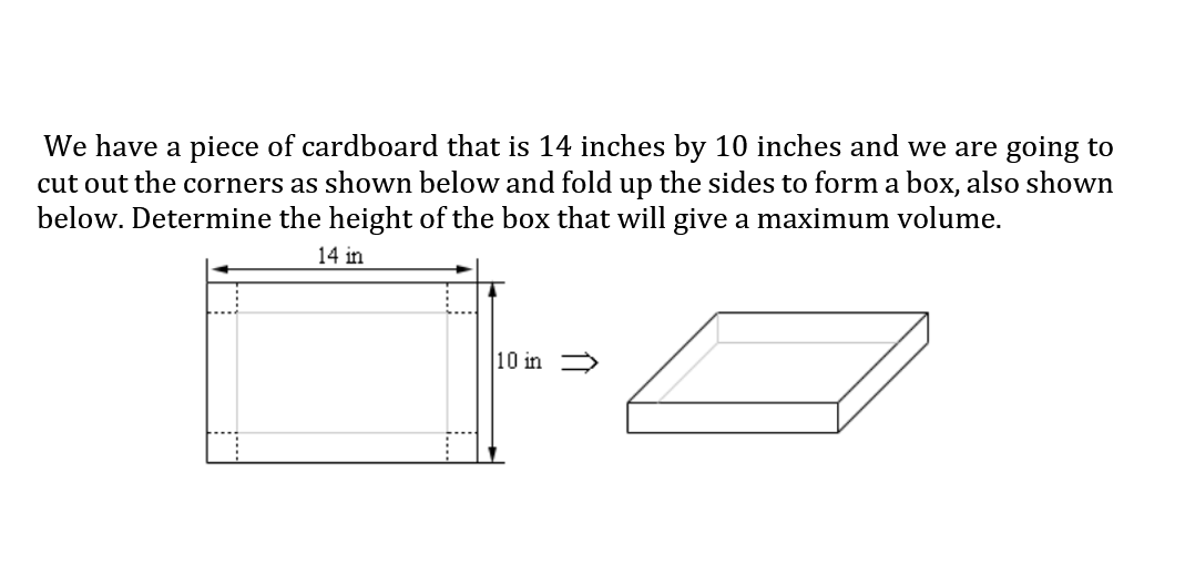 Solved We have a piece of cardboard that is 14 inches by 10 | Chegg.com