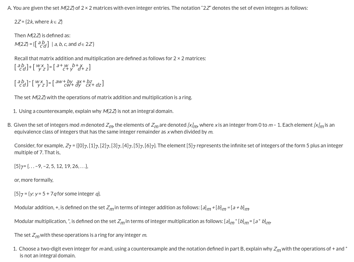 Solved 2Z={2k, where k∈Z} Then M(2Z) is defined as: | Chegg.com