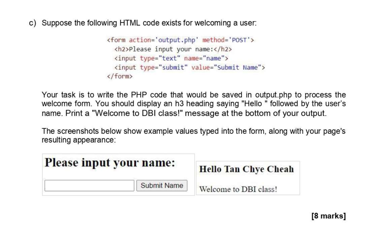 Solved c) Suppose the following HTML code exists for | Chegg.com