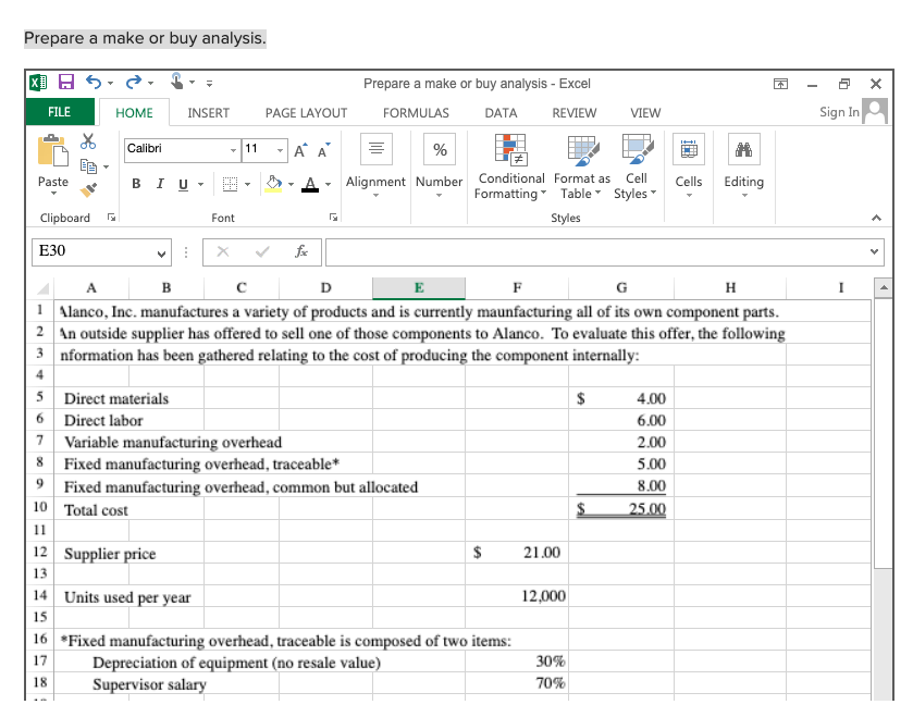 Solved Prepare a make or buy analysis. X Prepare a make or | Chegg.com