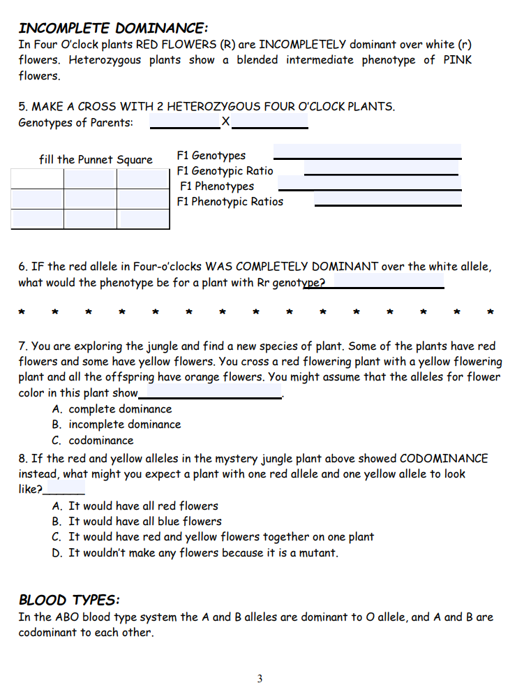 Solved INCOMPLETE DOMINANCE: In Four O'clock plants RED | Chegg.com