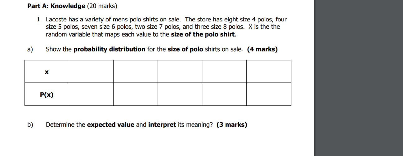 Solved A: Knowledge (20 marks) 1. has | Chegg.com