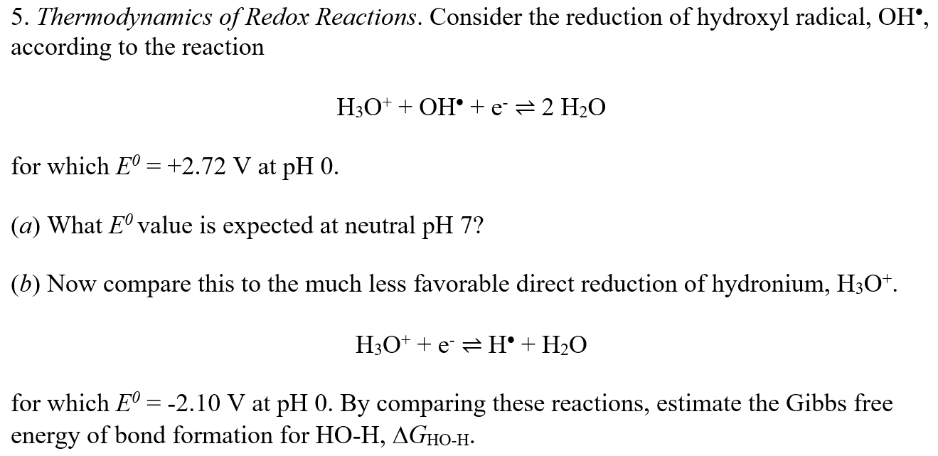 Solved Consider the reduction of hydroxyl radical, OH•, | Chegg.com