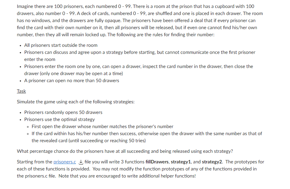 Solved Imagine there are 100 prisoners, each numbered 0 - | Chegg.com